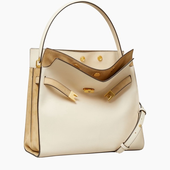 Tory Burch Small Lee Radziwill Leather and Suede Double Bag in Cream - Picture 15 of 15